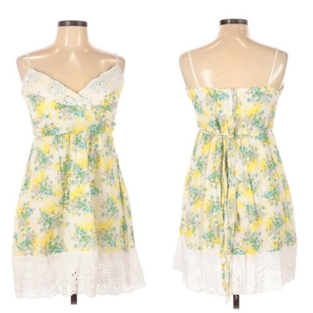 Ruby Rox Ditsy Floral Juniors Cotton Lace Mini Sundress Dress 11 Yellow White